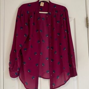Magenta Blouse with Navy Floral Design